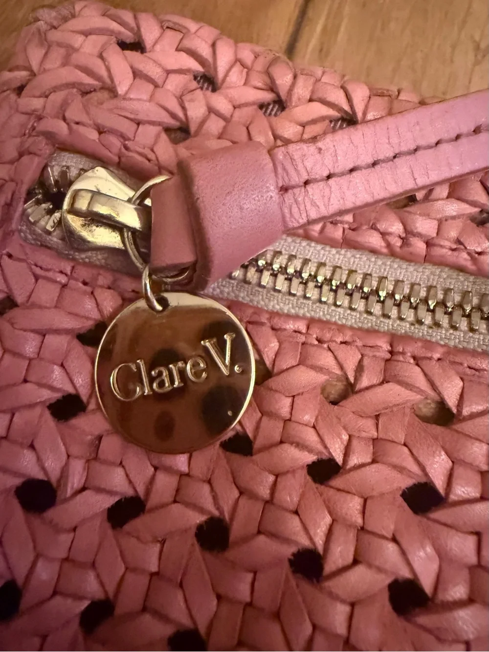 Clare V Pink Woven Grande Fanny  with Tan Strap